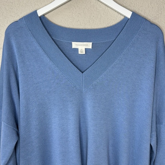 Treasure and Bond Slouchy V Neck Dropped Shoulder High Low Hem Sweater Size XL - Picture 2 of 14